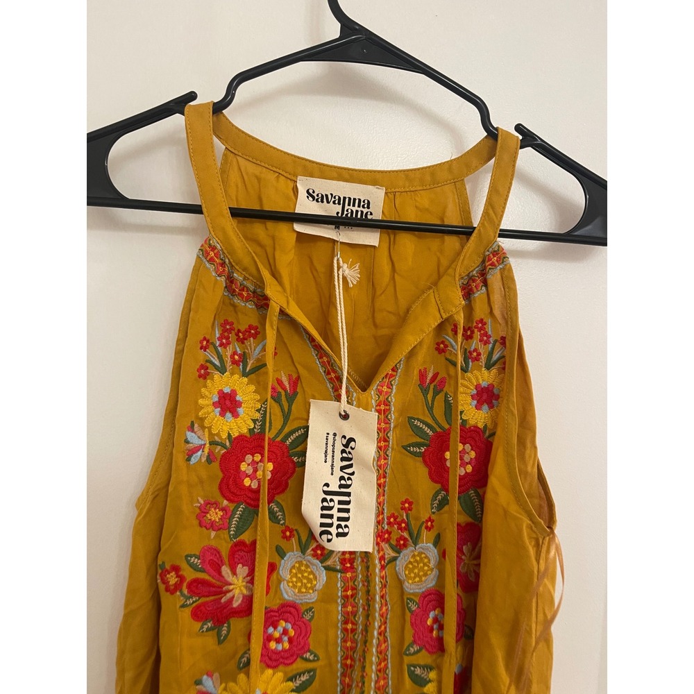 Savanna Jane NWT Gold Embroidered Boho Tank Top Summer Indie - Picture 2 of 6